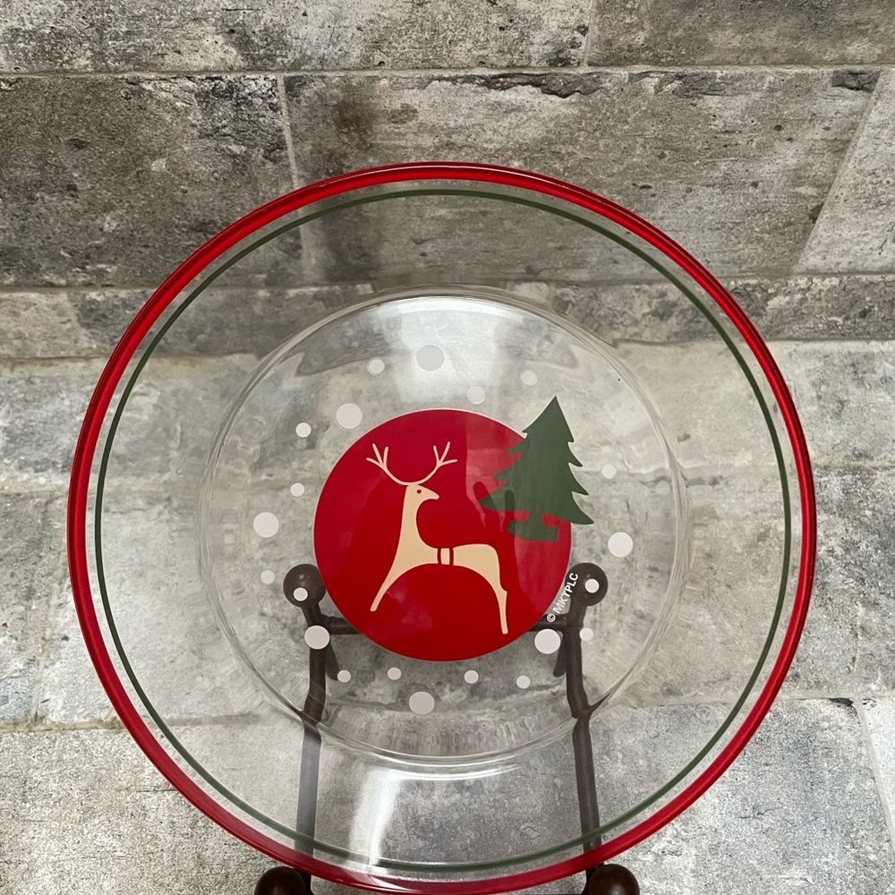 ❤️ MARKETPLACE REINDEER & PINE TREE GLASS PLATE MARSHALL FIELD NEW